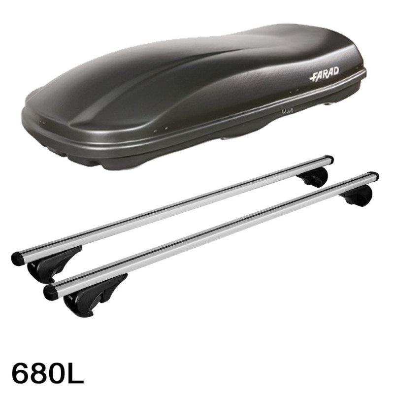 Coffre de toit Marlin 680 Litres Noir et barres de toit Skoda Superb Break 2010 à 2015